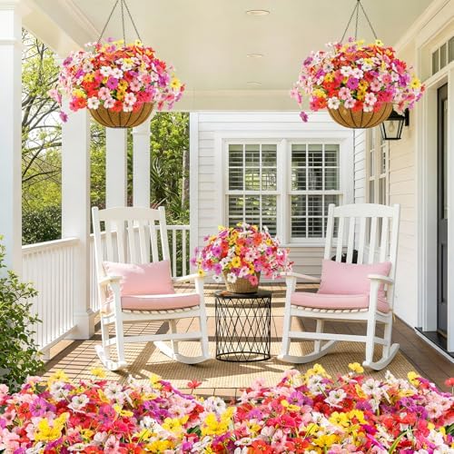 12 Bundles Artificial Flowers for Outdoors, UV Resistant Faux Plants