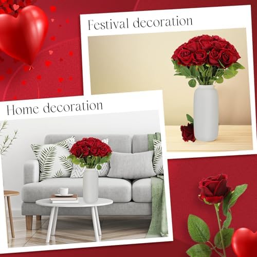 Hotop 80 Pcs Artificial Roses Flowers Bulk, Burgundy
