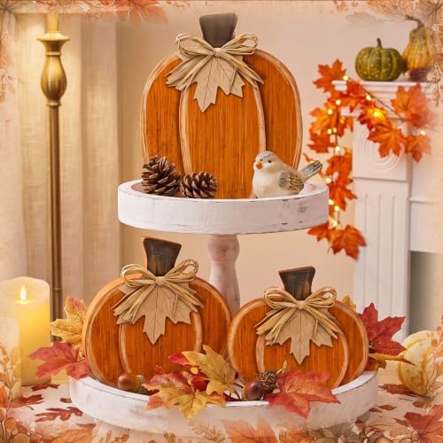Cinnvoice 3 Pcs 7.3" 9" Fall Pumpkin Decorations Stacked Fall Wooden Signs