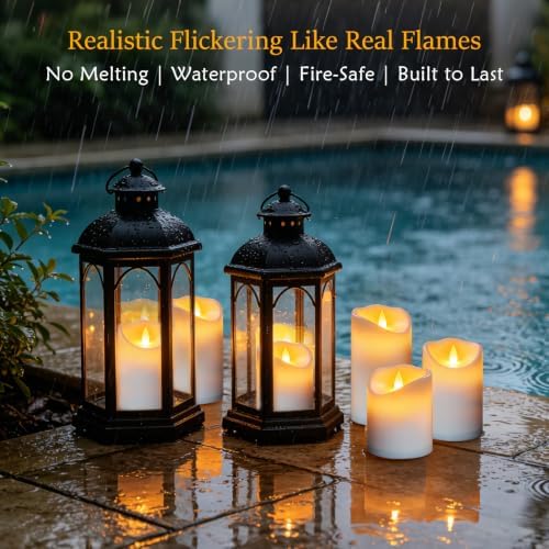 antizer Flameless Candles Set of 9 Plastic LED White Pillars with 2 Remotes & Timer, Battery Operated Outdoor Decor for Garden Patio, Wedding & Home Festival (White - 3" D x 9 Pack)