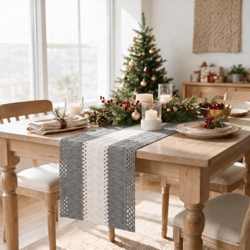 Artoid Mode Grey Farmhouse Woven Table Runner 12x72 Inch