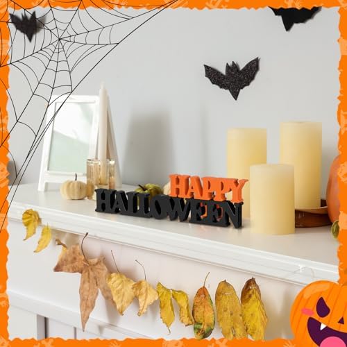 Yalikop Halloween Wooden Sign Blocks Happy Halloween Tabletop Decor
