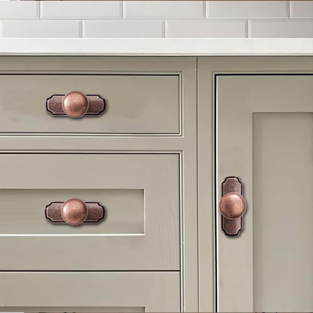 10 Pack 1-1/4 inch Backplate for Cabinet Knobs Antique Copper Drawer Knobs Cabinet Hardware Vintage Aged Knobs with