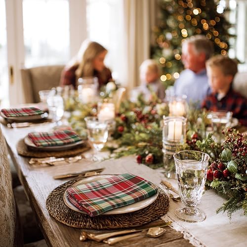 COTTON CRAFT Christmas Tartan Plaid Cloth Napkins - 12 Pack 100% Cotton