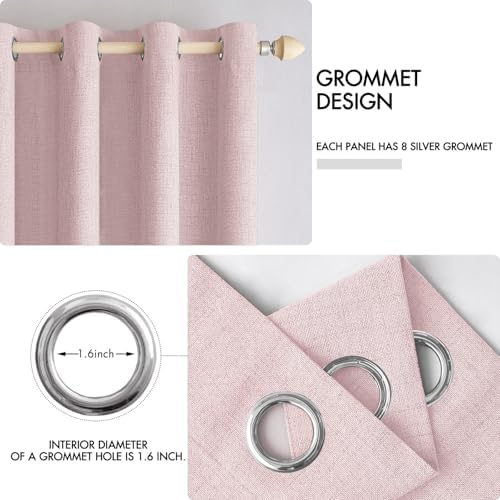 MIULEE 100% Blackout Linen Curtains for Bedroom 52x63 Inches Pink
