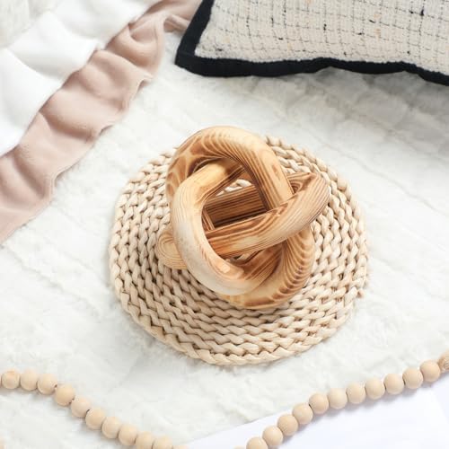 Yalikop 3 Link Wood Knot Decor Rustic Table Shelf Accents, Burnt