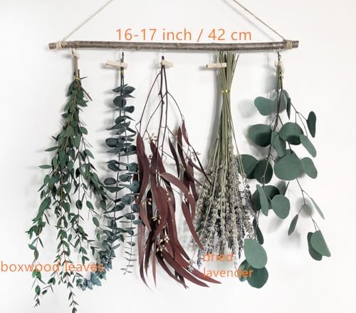 Natural Dried Flower Rack, Dried Flower Wall Hanging for Boho Farmhouse Wall Decor, Eucalyptus Dried Herb Rack, Greenery Hanging Plants for Kitchen, Bedroom, Living Room, Leaves