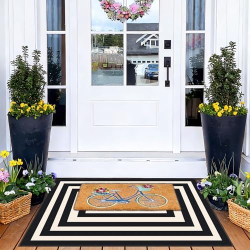 Front Door Mat Indoor Outside Entrance, 2x3 Modern Black White Rug