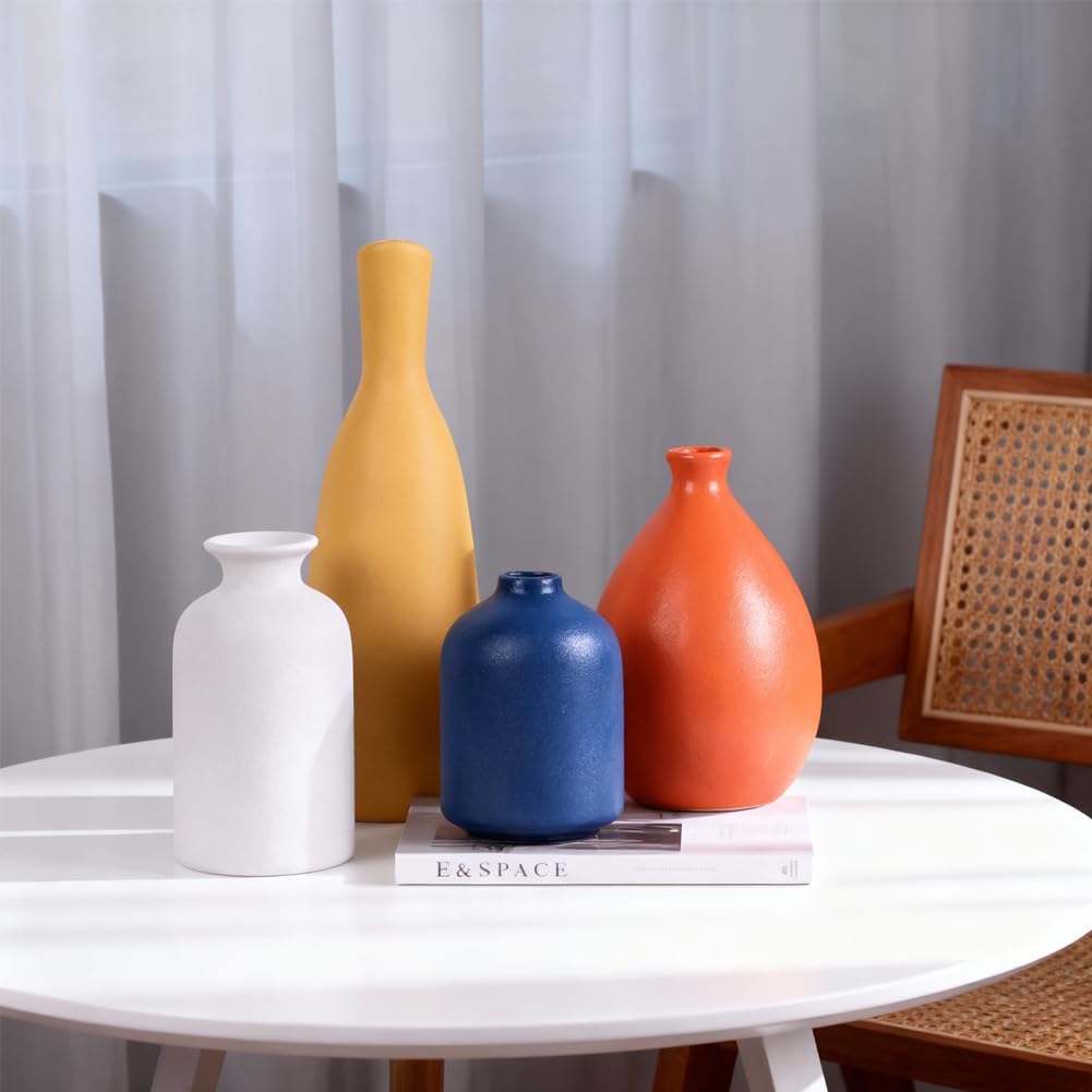 Multi-Color Ceramic Small Bud Vases / Multicolor-a / White / Set of 4