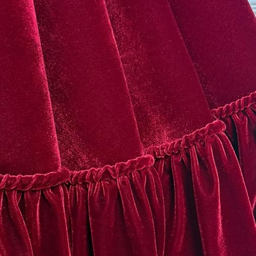 Ruffled Velvet Christmas Tree Skirt with Foam Padding, Nylon Backing and Lace-Up Tie Closure (Burgundy, 72-Inch)