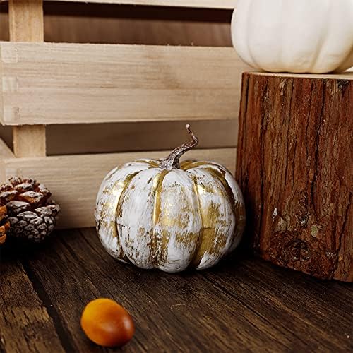 winemana 16 Pcs Golden and White Pumpkins Fall Decorations for Home