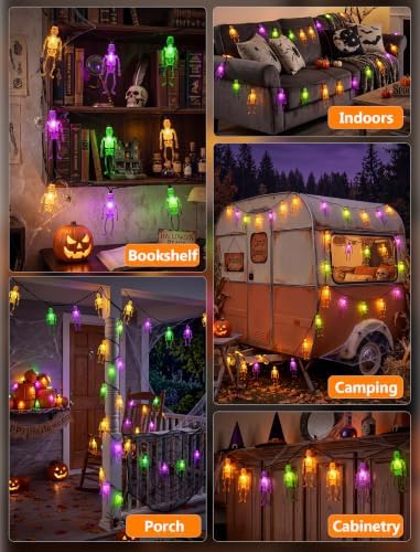 8.5FT 10 LED Outdoor Halloween Skeleton String Lights Plug In, Waterproof