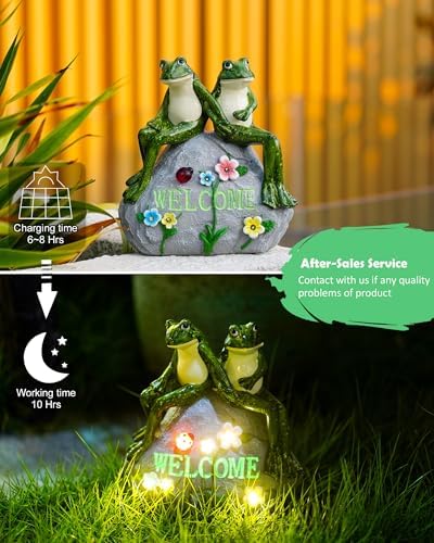 Nacome Solar Garden Outdoor Statues Frog with Succulent