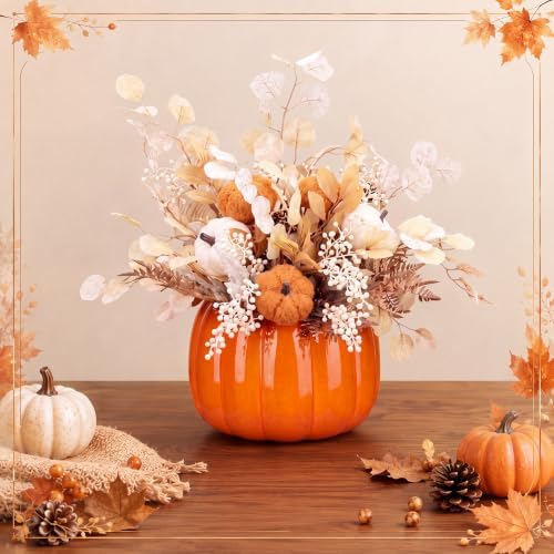 Beeveer 5.5 Inch Ceramic Pumpkin Vase, Large Orange Pumpkin Flower Vase