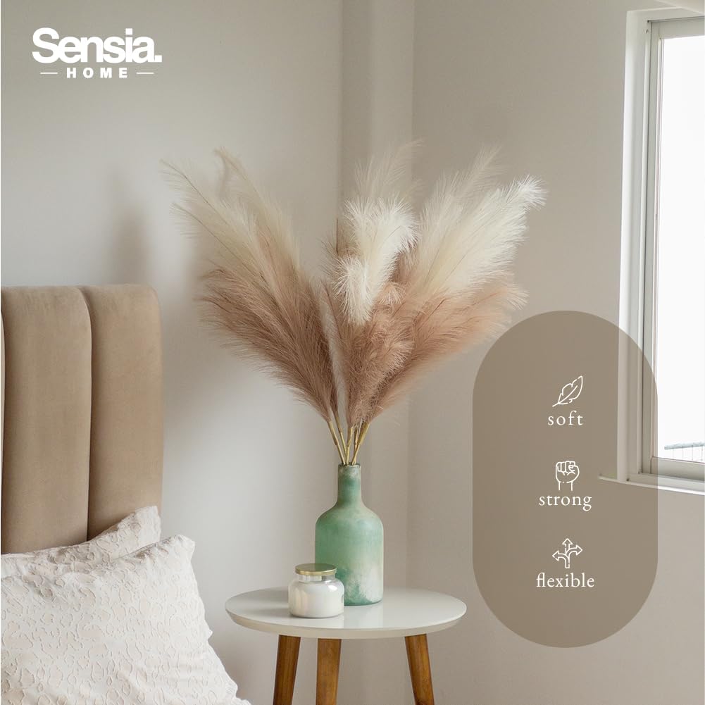 43"/ Faux Tall Fluffy Large Pampas Grass Boho Decor-Floral / Beige & Brown / 3.6 ft / Set of 3