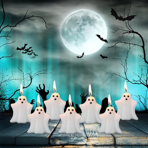 Jutom 10 Pcs Halloween Ghost Candles Mini Ghost Decor, Cute