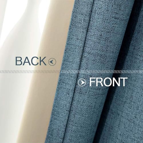 MIULEE 100% Blackout Linen Curtains for Bedroom 52x96 Inches Dusty Blue