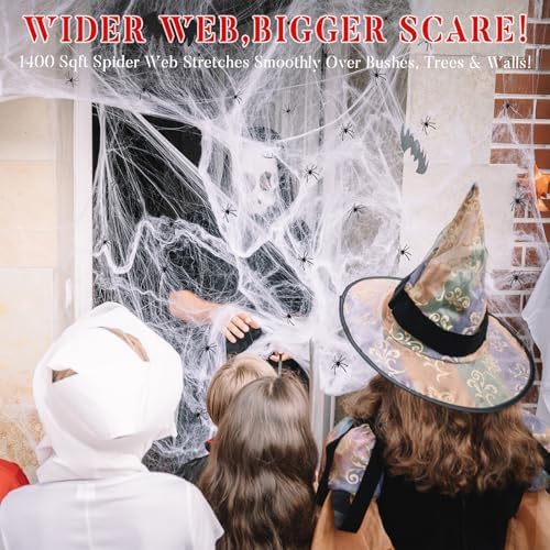 1400 sqft Halloween Spider Webs Decorations + 150 Extra Fake Spiders