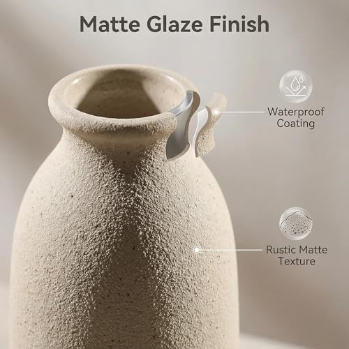 Beige Ceramic vase Set-3 Flower vases for Decor / 3set-tall Beige