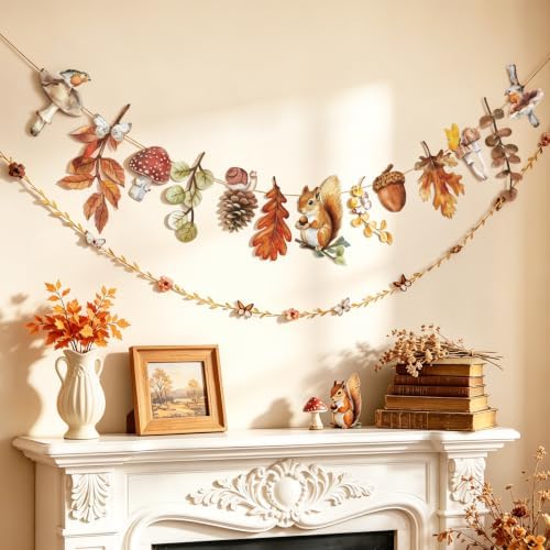 Fall Autumn Hanging Decorations - 1Pcs Mushroom & Fallen-Leaves Fairy Tale Paper Banner Bunting