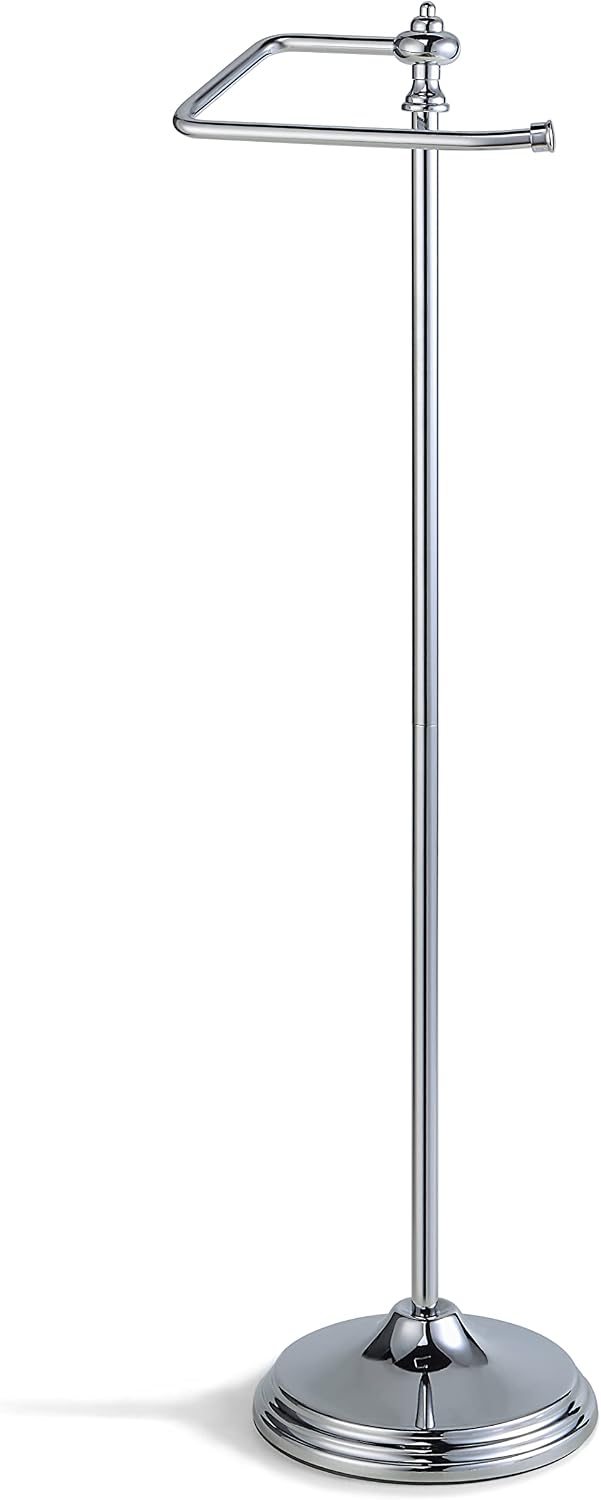SunnyPoint Bathroom Free Standing Toilet Tissue Paper Roll Holder Stand with Reserve Function, Chrome Finish