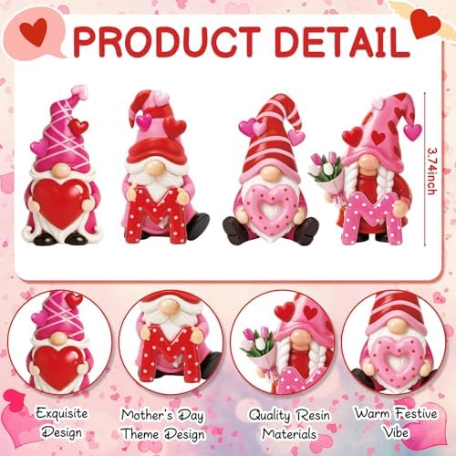Simgoing 4 Pcs Gifts for Mom Resin Gnomes Figurines Love Mom Tabletop Decorations for Women Mother's Birthday Gifts Gnomes Garden Statues Table Centerpieces for Home Decor Mother Birthday Anniversary