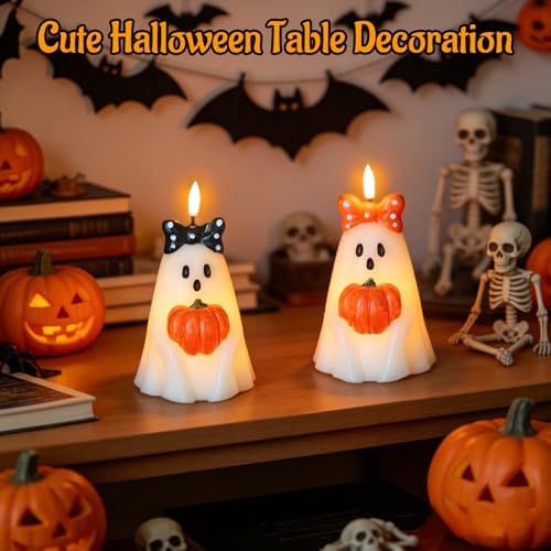 Halloween Ghost Flameless Candles with 6H Timer Hand-Painted Bows