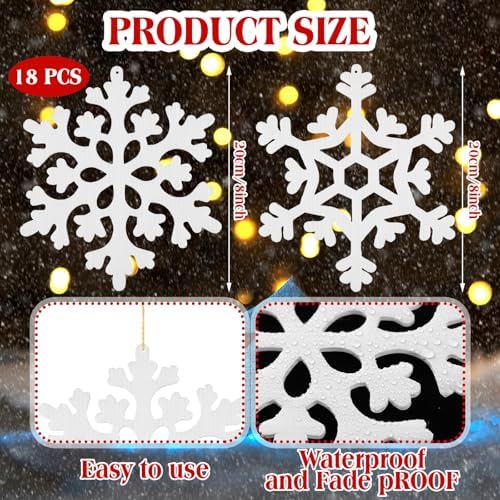 Suncalla 18 Pcs 8" Large White Snowflake Ornaments Decorations
