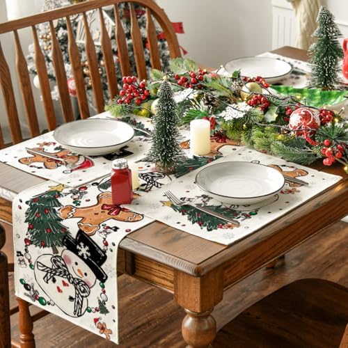 Artoid Mode Snowman Tree Gingerbread Gifts Merry Christmas Placemats Set of 4, 12x18 Inch Seasonal Winter Holiday Table Mats for Party Kitchen Dining Decoration