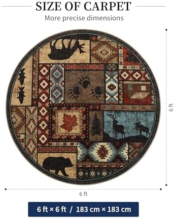 YIHOUSE Washable Rustic Cabin Round Rug, 6ft