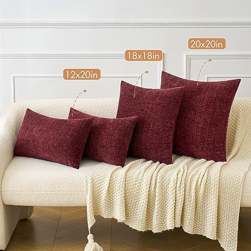 MIULEE Soft Chenille Throw Pillow Covers Burgundy 18x18 Inch Pack of 2