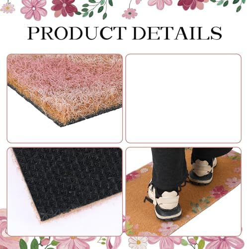 Pink Flower Welcome Door Mat Artificial Coir Doormat 16 x 30 in