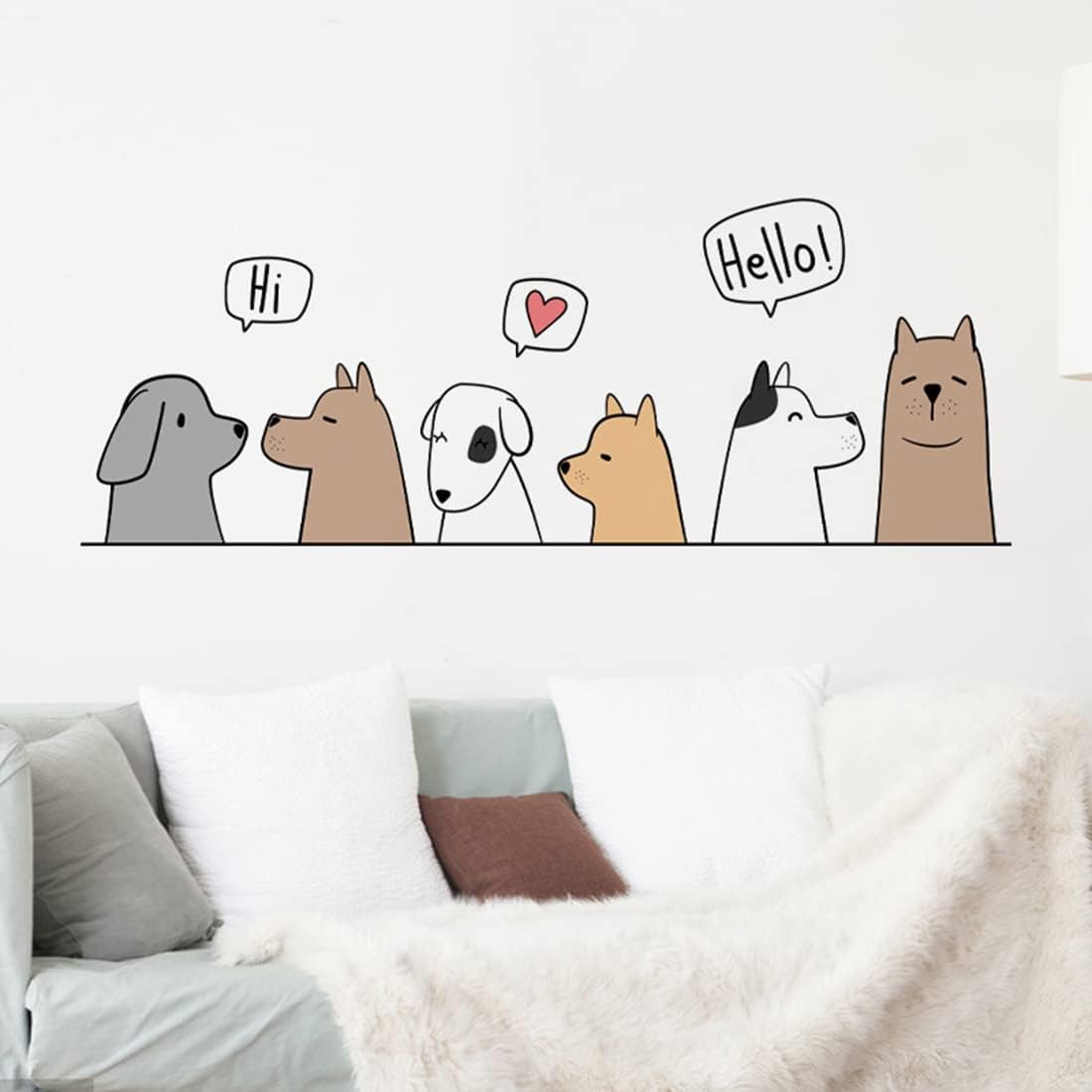 Dogs 'Say Hi' Cartoon Wall Decals / 11.8 Inch
