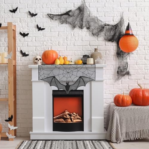 Pangda Halloween Spider Web Mantle Scarf Black, 22.4x36.6inch, Large Bat