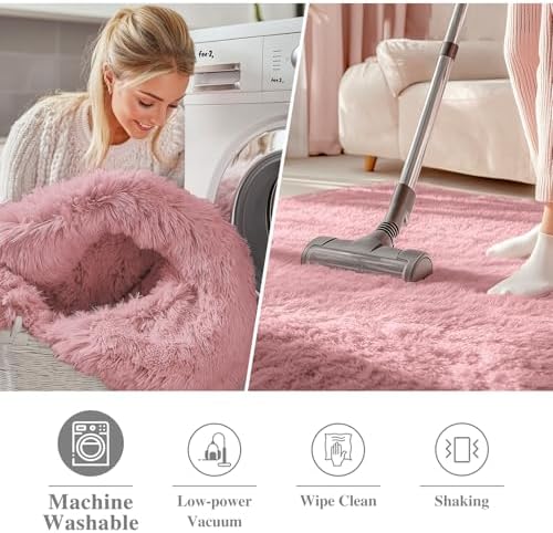 OLANLY Pale Pink Round Rugs for Bedroom - Machine Washable, 3 ft Circle Area Rugs for Living Room, Soft and Fluffy