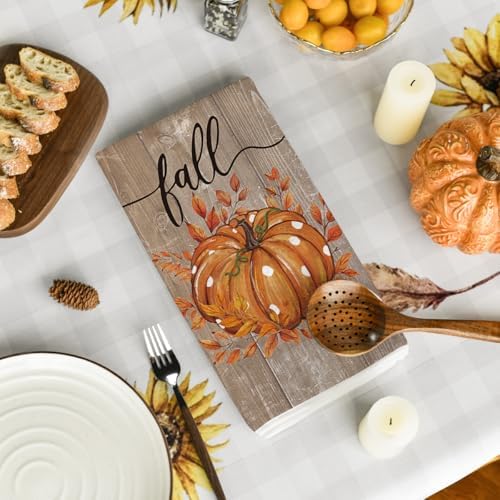 Artoid Mode Wood Orange Pumpkin Fall Kitchen Towels Set of 4 18x26 Inch