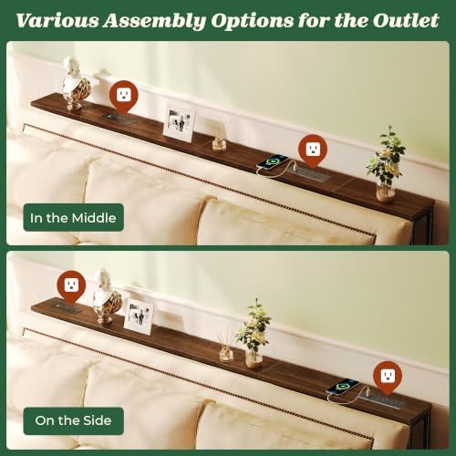 SUPERJARE 39.4 inch Narrow Behind Couch Table with Charging Stations
