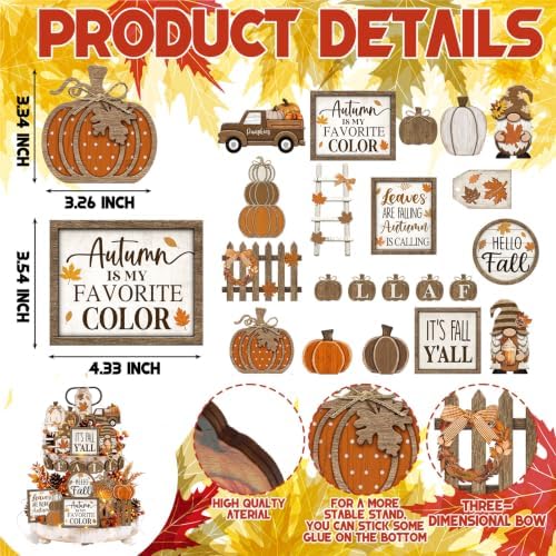 Shellwei 20 Pcs Fall Tiered Tray Decor Set, Thanksgiving Wooden Table Sign