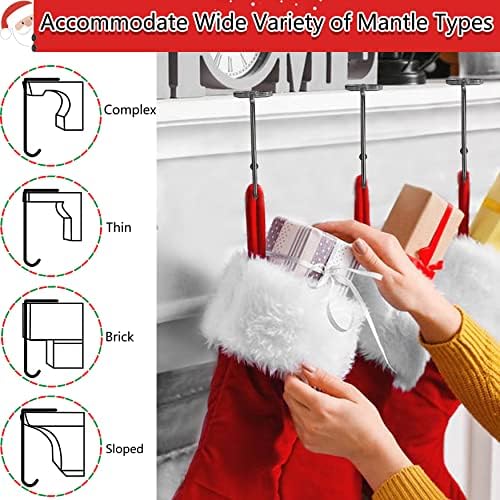 Komotu Christmas Stocking Holders for Mantle, Upgrade Non-Slip Safety Mantel Hooks Hanger Grip Fireplace Hang Hook for Christmas Halloween Party Decoration(Gun Black,6)
