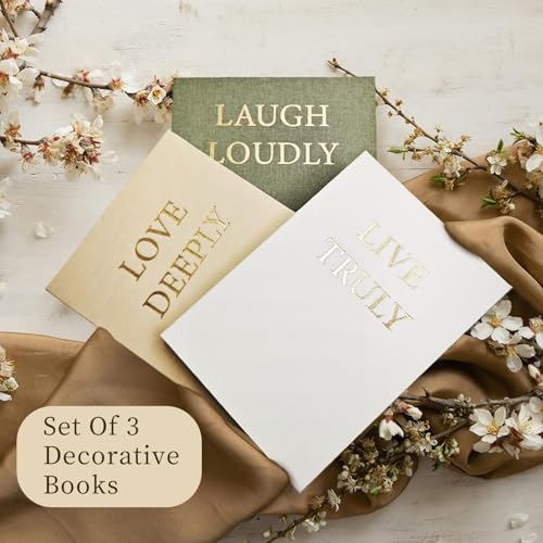Aesthetic Decorative Books, Set of 3 Linen Faux Books for Decoration