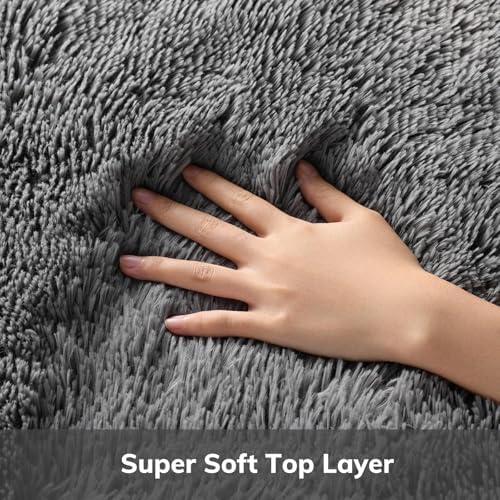 Ophanie Round Rug 7Ft Grey Circle Area Rugs,Large Fluffy Fuzzy Living Room Carpet 7 Foot,Plush Shag Solid Indoor Floor