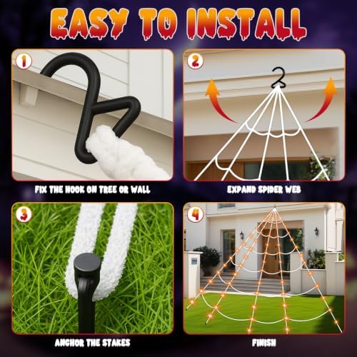 Halloween Decorations 16.4Ft Spider Web with LED Lights & 59" Giant Spider