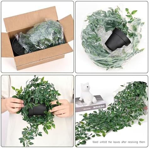 Waipfaru 2Pcs Fake Hanging Plants with Pot Eucalyptus Leaves Fake Vines