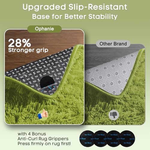 Ophanie Green Rug Grass Area Rugs for Bedroom, 4x6 Shag Fluffy Carpet, Fuzzy Furry Plush Soft Cute Kids Baby Girls