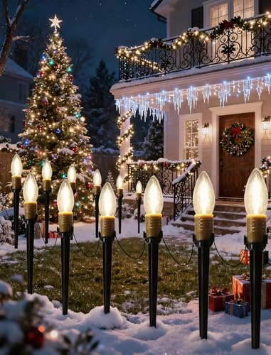 38.5FT Christmas Pathway Lights Outdoor, 25PK LED C26 Yard Stake Lights