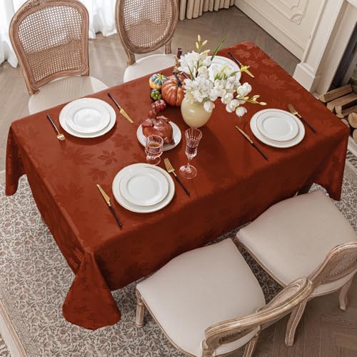 Softalker Fall Jacquard Rectangle Tablecloth, 60 x 84 Inch Rust