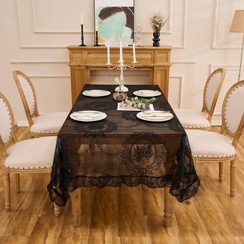 Black Lace Tablecloth Vintage Table Cloth(Black,95”x55”,Rectangular)