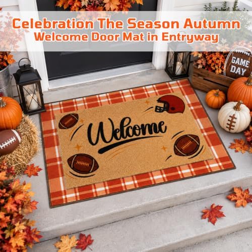 2 Pcs Fall Football Doormat-Fall Decor Orange White Door Mat Outdoor Set