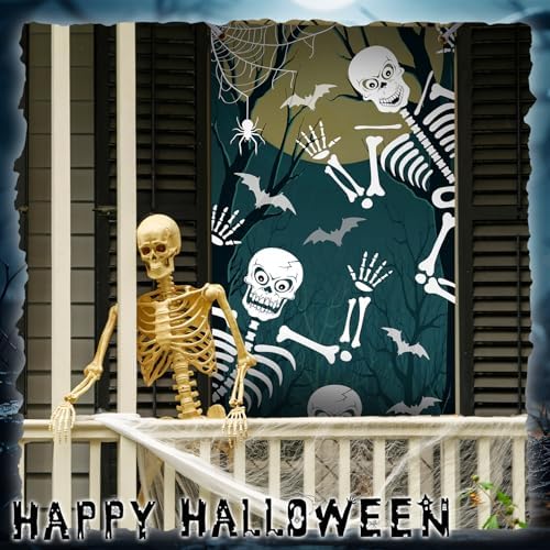 DoubleFill 3 Pcs Halloween Window Door Covers Set Skeleton Ghost Curtain
