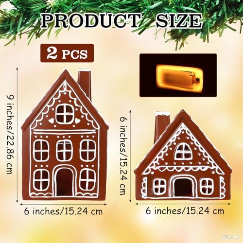 Funnymoom 2 Sets LED Ceramic Gingerbread Houses Christmas Tabletop Decor